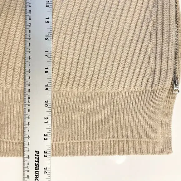 ACNE STUDIOS Sweater Women M Beige Wool Oversized Zip-Sides Ribbed Cropped”Jave”
